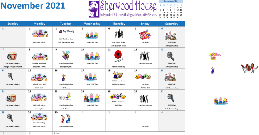 Sherwood House November Calendar of Activity 