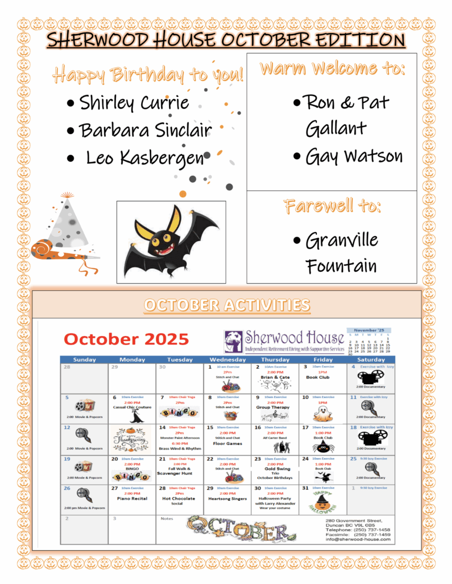 Sherwood House October 2025 Newsletter