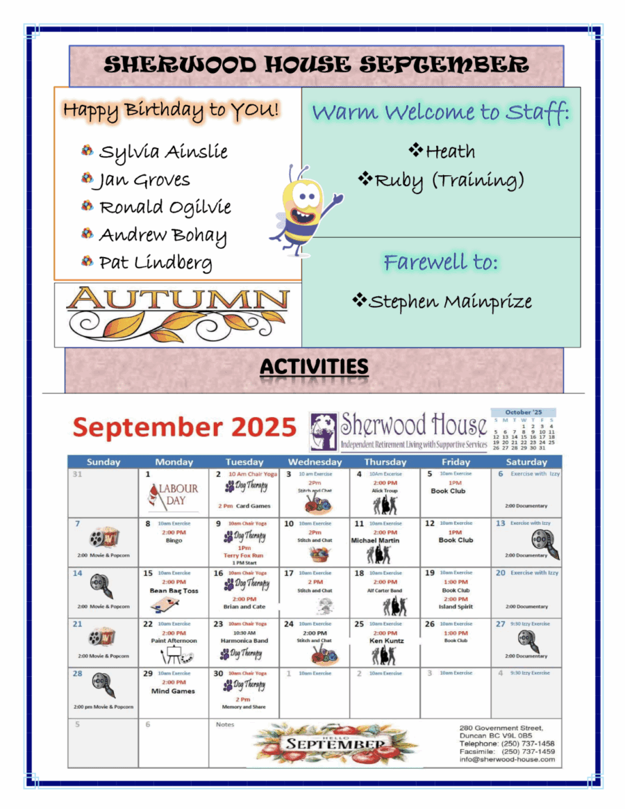 Sherwood House September 2025 Newsletter