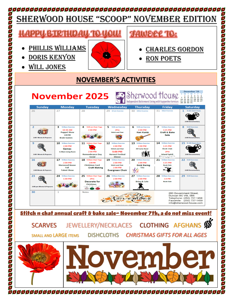 Sherwood House November 2025 Newsletter