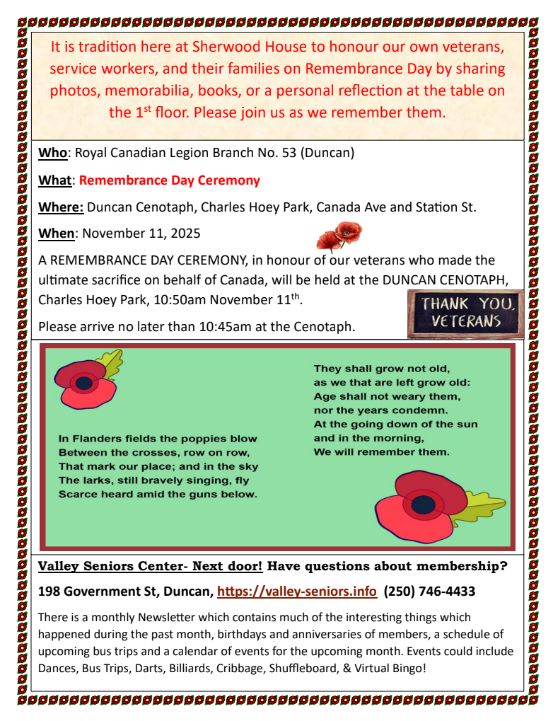 Sherwood House November 2025 Newsletter